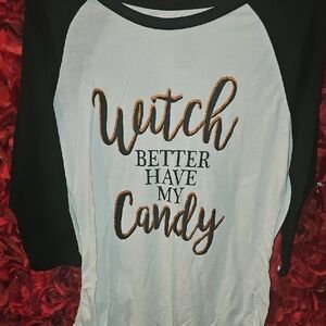 Freeze Women's Black and White Raglan Halloween Tee Size XLarge